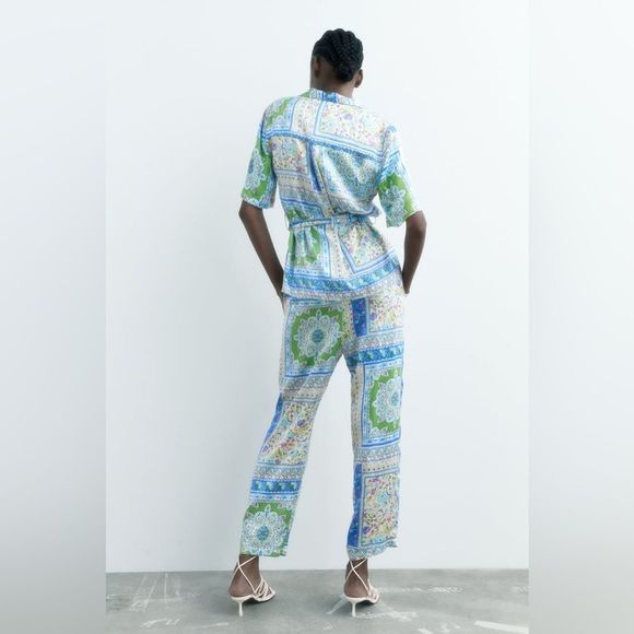 ZARA BOHO PAISLEY BELTED PRINT BLOUSE - Picture 6 of 9